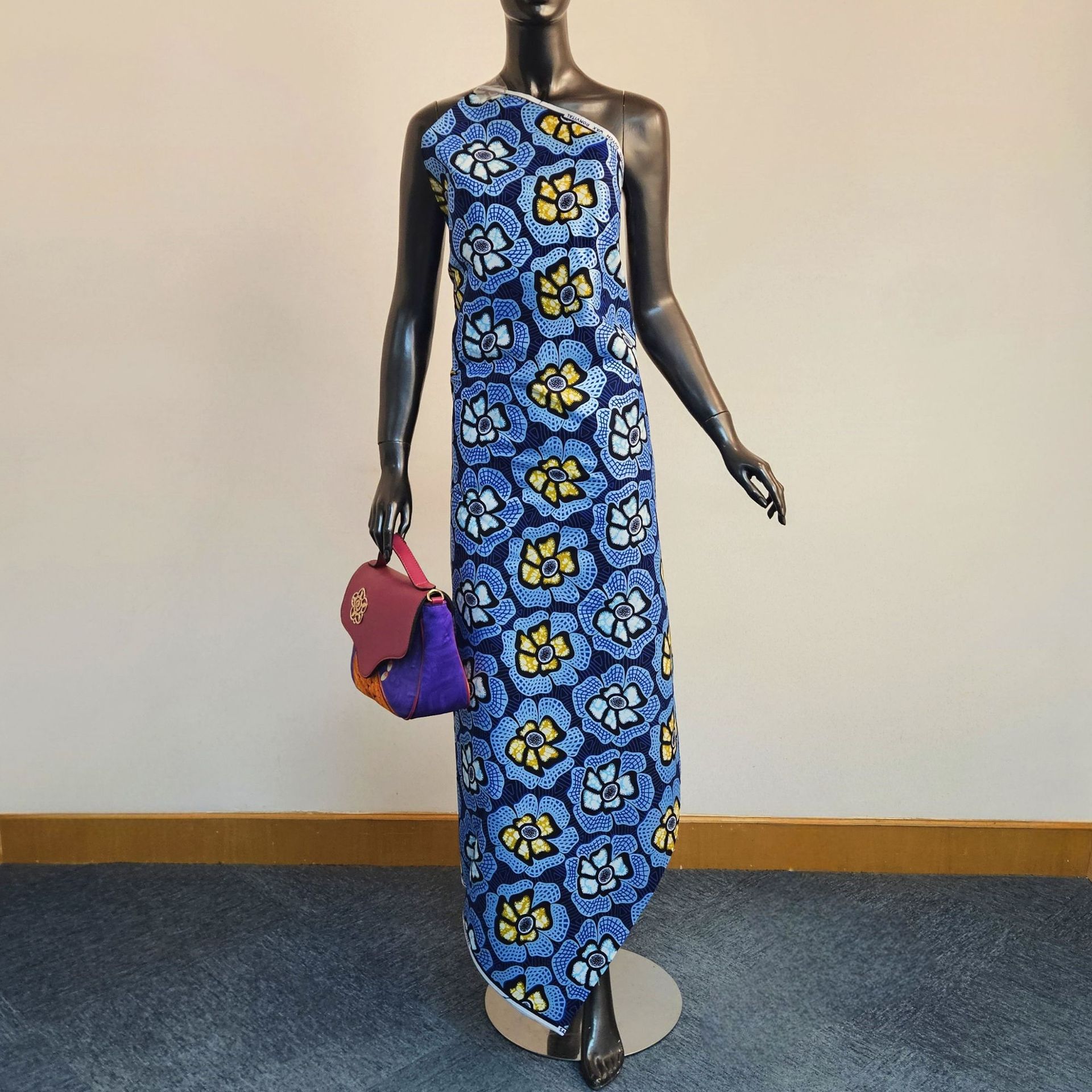 Sewing Batik Fabric - 6Yards Long Blue Cotton African Style