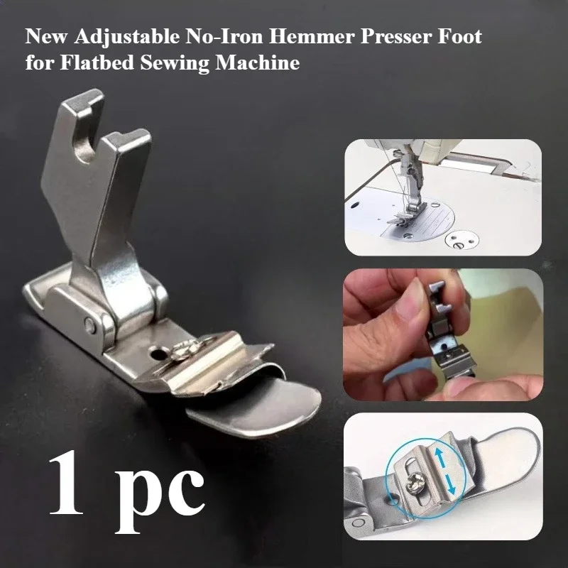 Textile Sewing Machine - Adjustable No-Iron Hemmer Foot for Flatbed